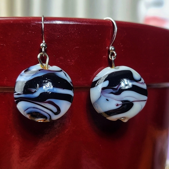 Vintage Southwestern style blk white stone drop earrings - Picture 1 of 15